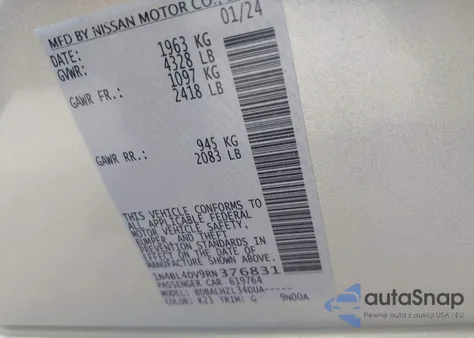2024 Nissan Altima Sv Fwd z USA, uszkodzony, nr VIN 1N4BL4DV9RN376831